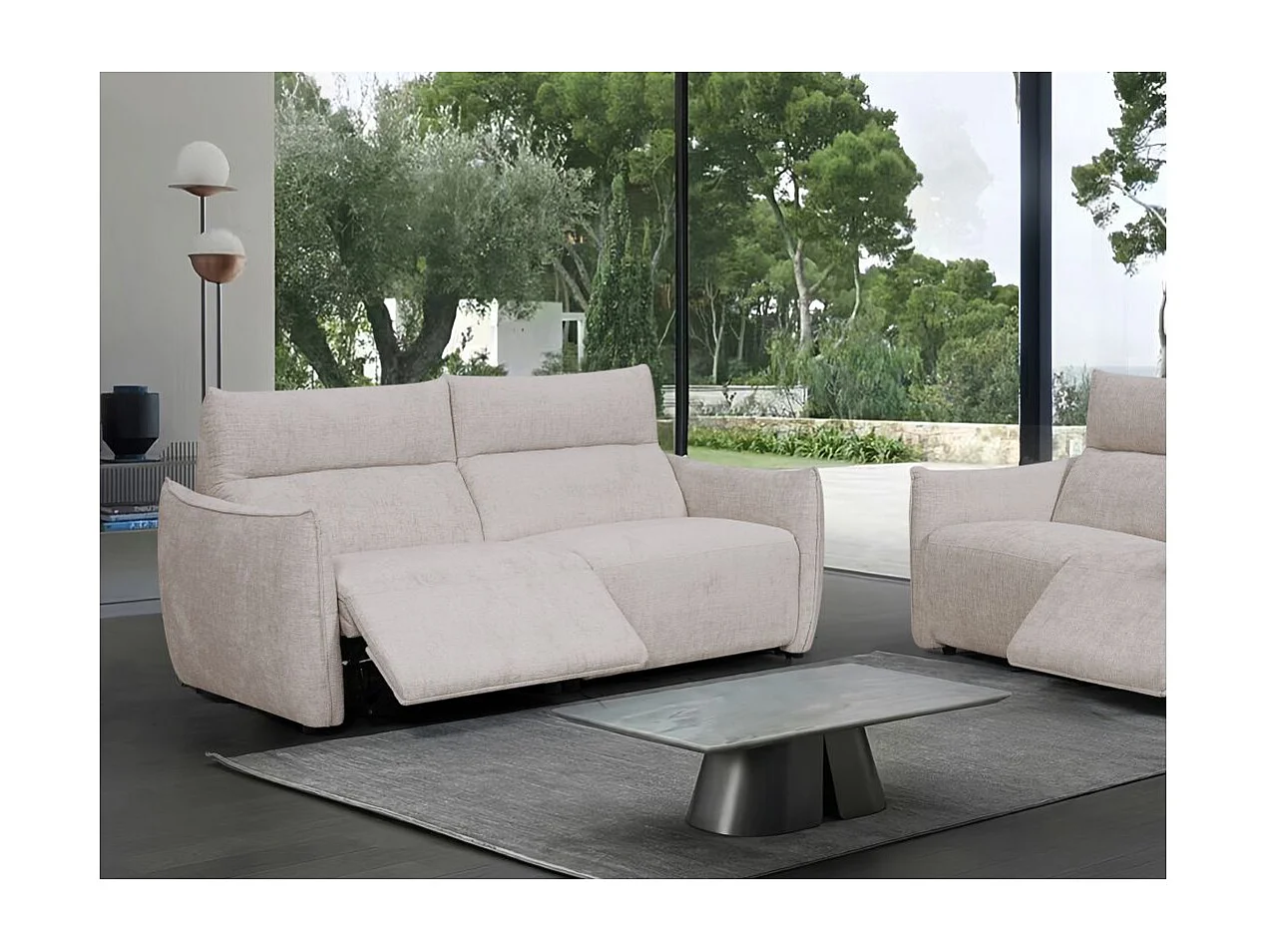 Canapé de relaxation électrique 3 places Melly en tissu - Beige - L203 x P95 x H94cm - Loungitude