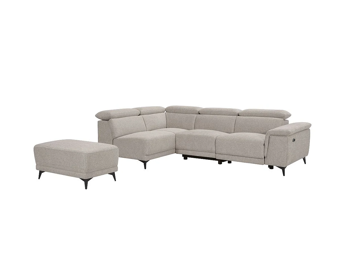 Canapé d'angle droit relax 4 places avec pouf en tissu beige DEBBY
