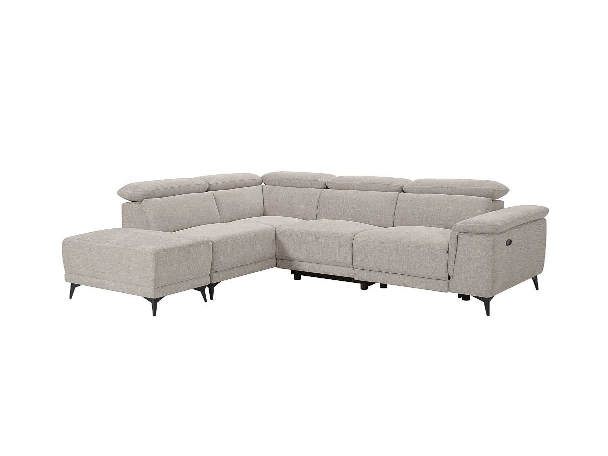 Canapé d'angle droit relax 4 places avec pouf en tissu beige DEBBY