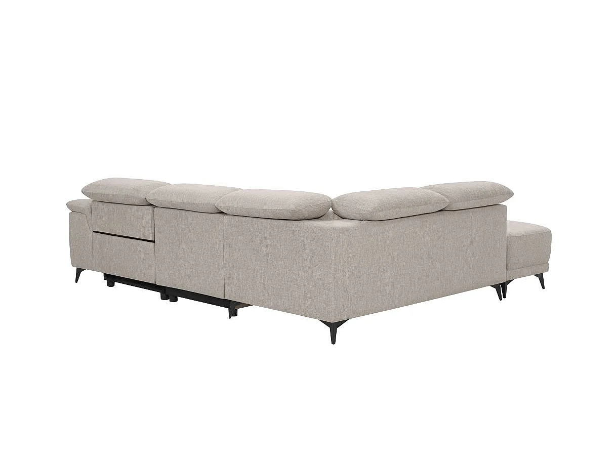 Canapé d'angle droit relax 4 places avec pouf en tissu beige DEBBY