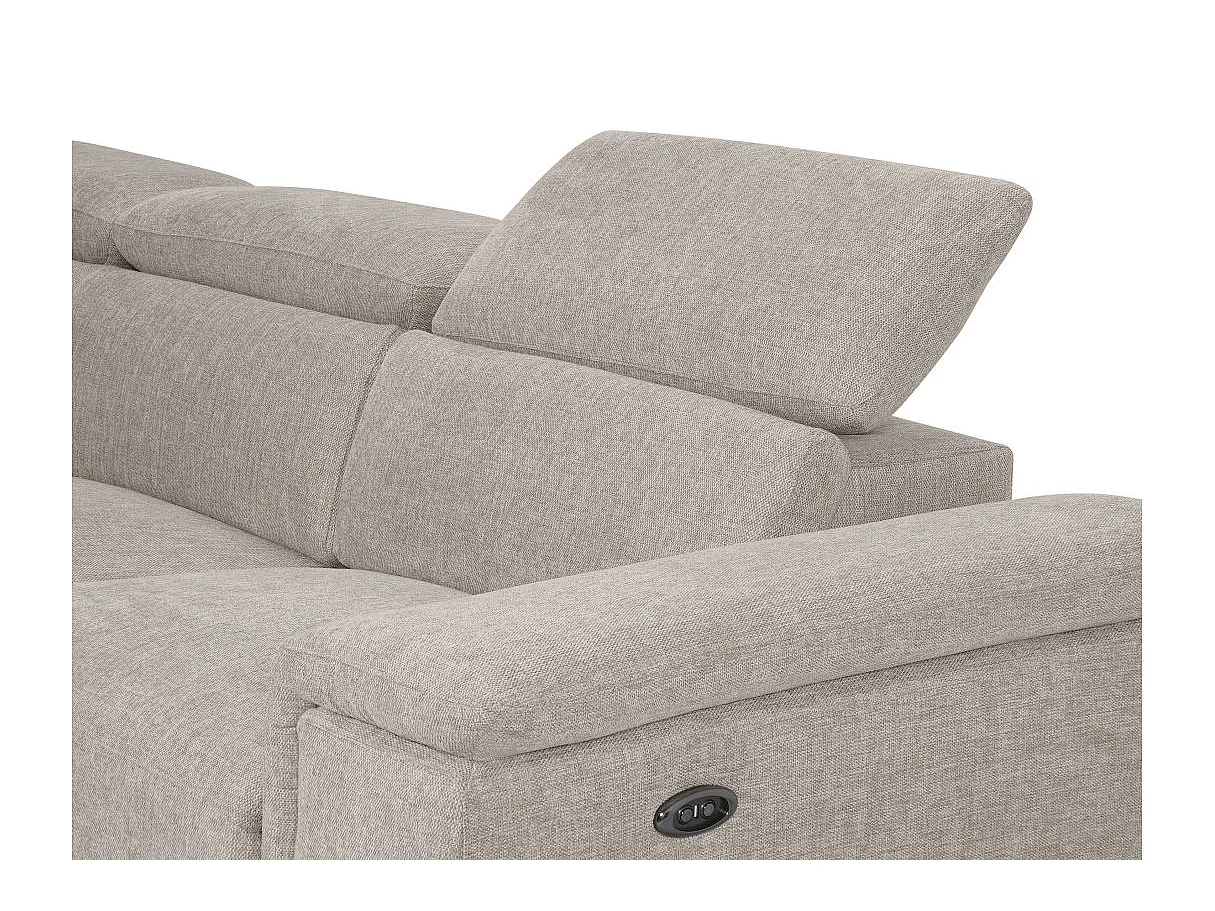 Canapé d'angle droit relax 4 places avec pouf en tissu beige DEBBY