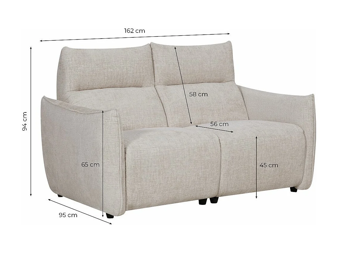 Canapé de relaxation électrique 2 places Melly en tissu - Bleu - L162 x P95 x H94cm - Loungitude