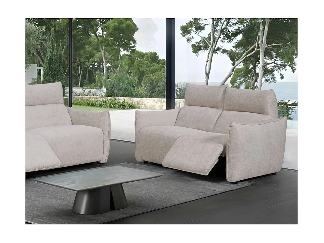 Canapé de relaxation électrique 2 places Melly en tissu - Beige - L162 x P95 x H94cm - Loungitude