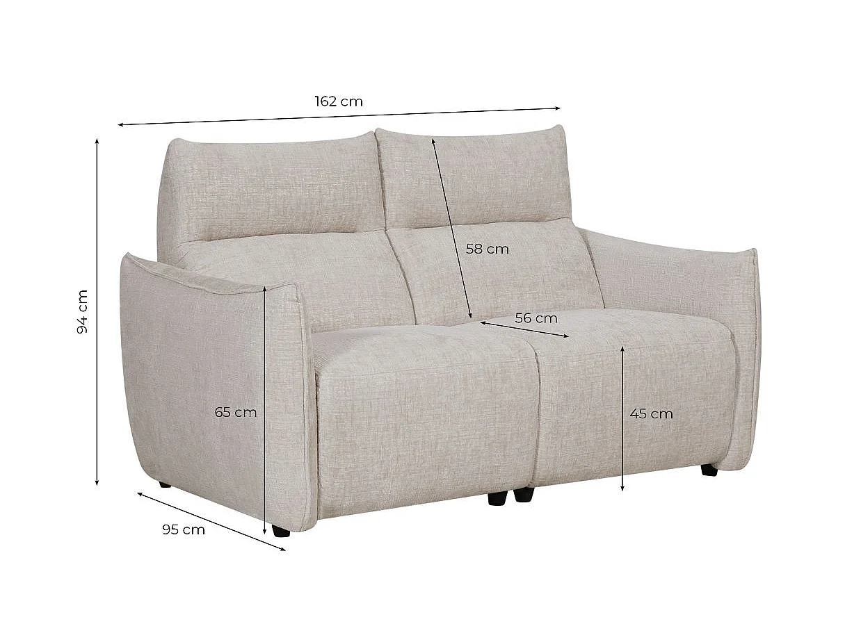 Canapé relax 2 places en tissu beige MELLY 162x95x94 cm