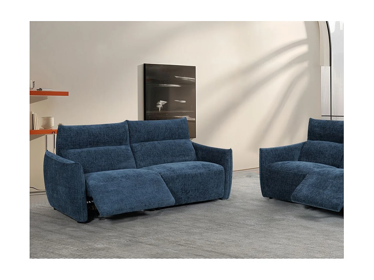 Canapé de relaxation électrique 3 places Melly en tissu - Bleu - L203 x P95 x H94cm - Loungitude