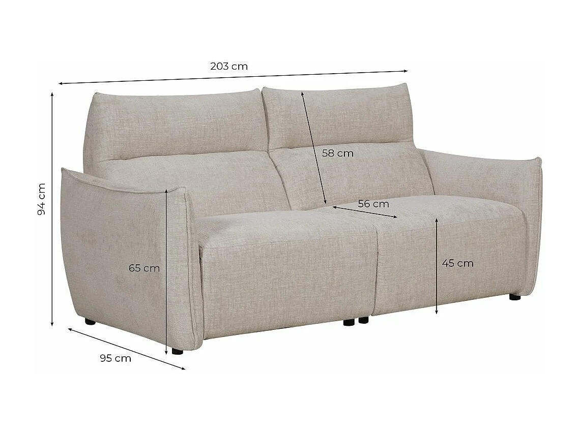 Canapé de relaxation électrique 3 places Melly en tissu - Bleu - L203 x P95 x H94cm - Loungitude