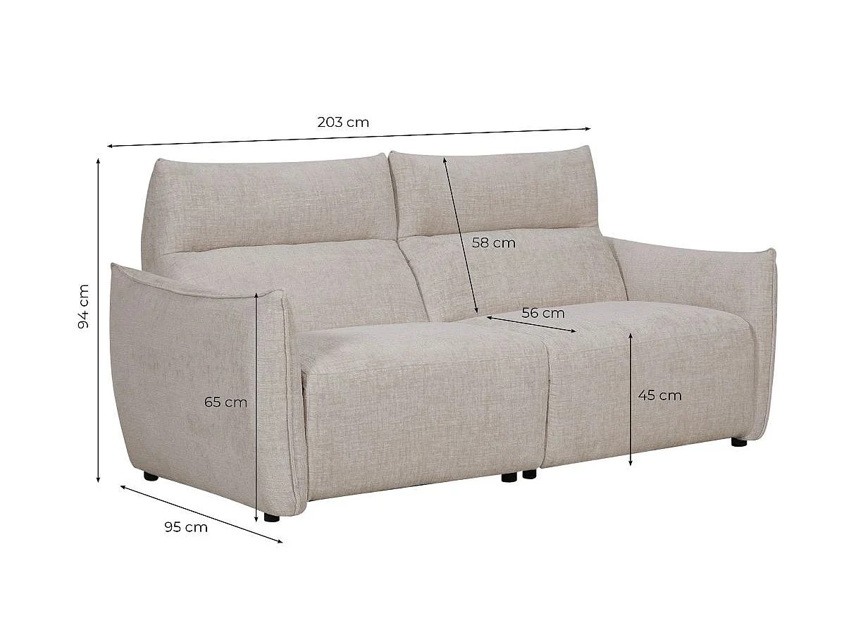 Canapé relax 3 places en tissu bleu MELLY 203x95x94 cm