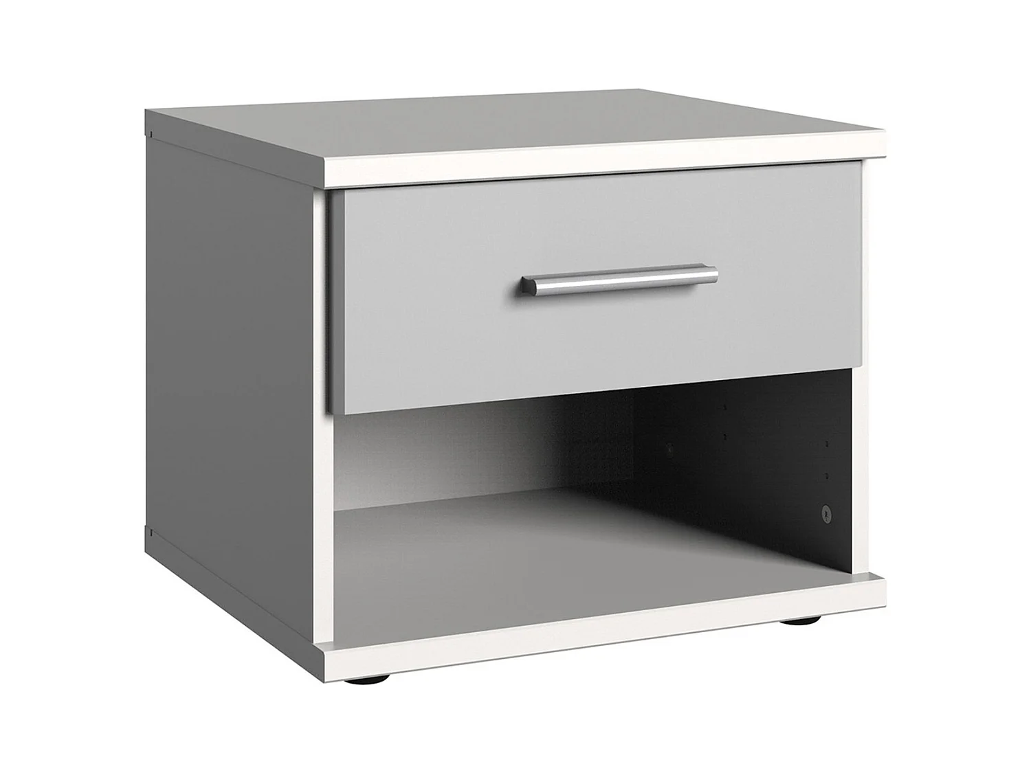 Table de chevet, table de nuit coloris Blanc, rechampis gris clair - L. 46 x H. 38 x P. 40 cm