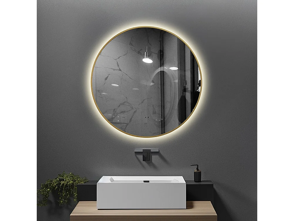 LuxuryBain 80cm Ronde LED Badkamerspiegel met Gouden Aluminium Frame, Touch Sensor, Variabele Helderheid