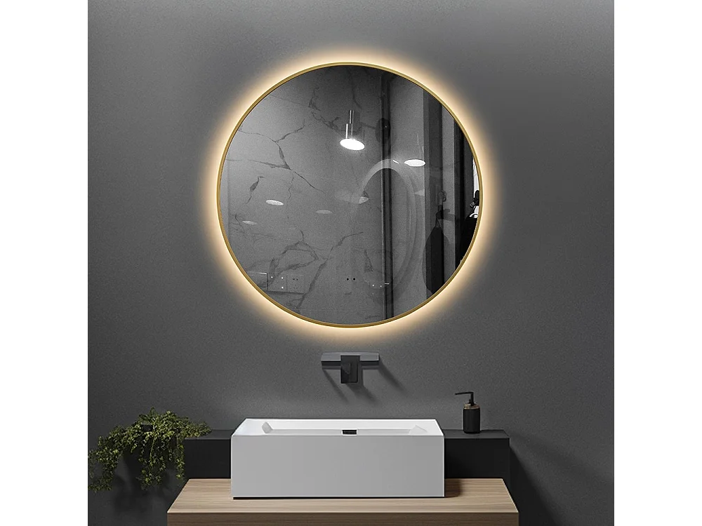 LuxuryBain 80cm Ronde LED Badkamerspiegel met Gouden Aluminium Frame, Touch Sensor, Variabele Helderheid