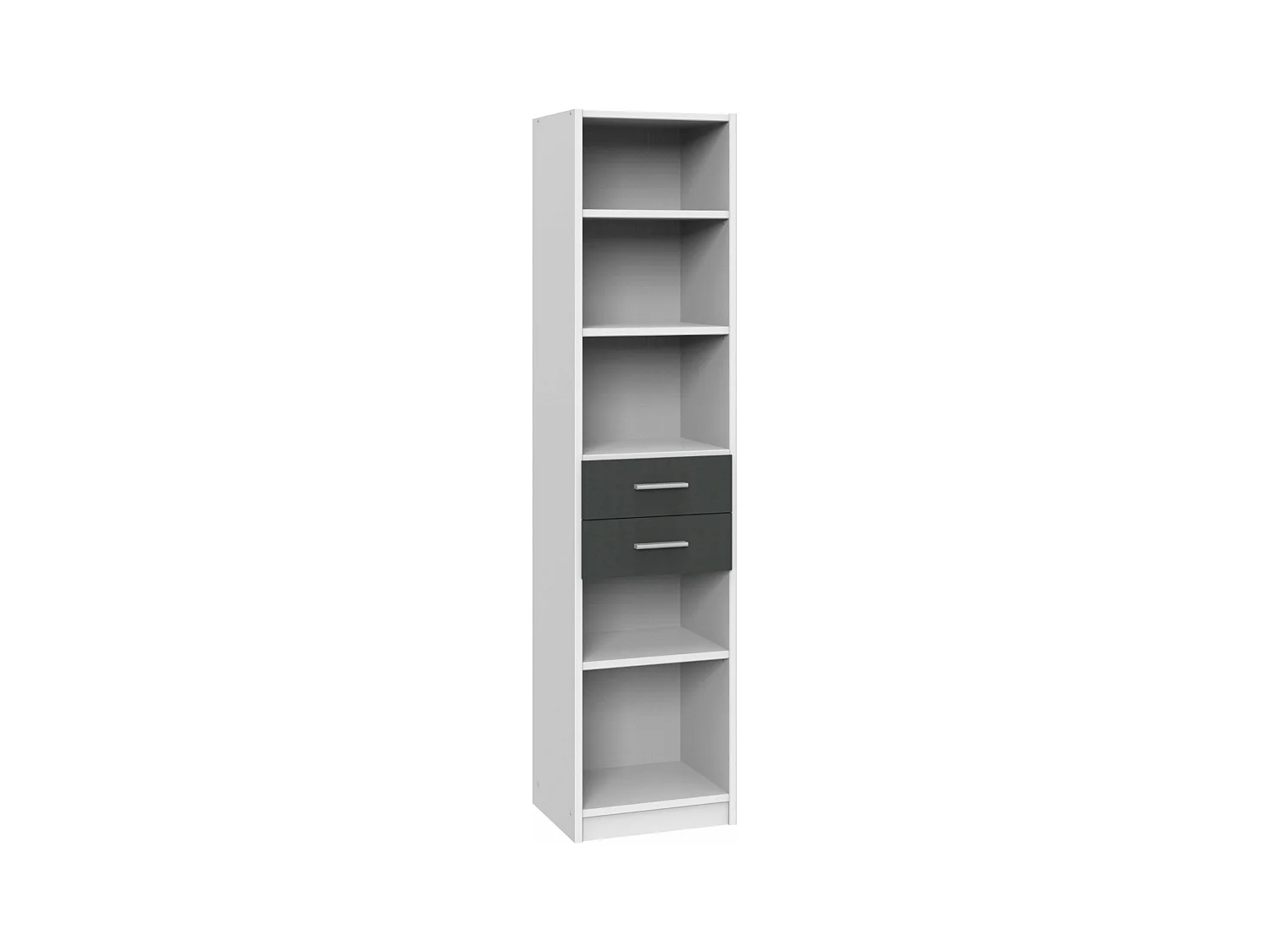 Etagère, bibliothèque enfant 2 tiroirs coloris Blanc, rechampis graphite - L. 48 x H. 197 x P. 40 cm