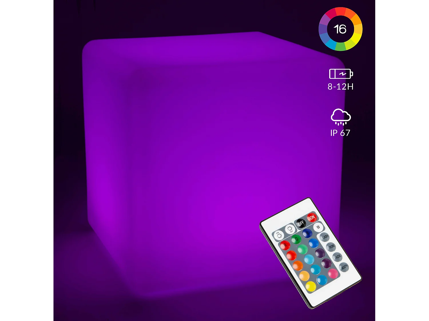 Cube LED multicolore rechargeable 43cm