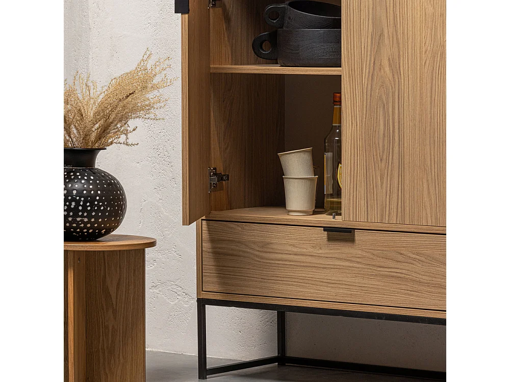 Silas - Buffet haut 2 portes 1 tiroir en bois H149cm - Bois clair