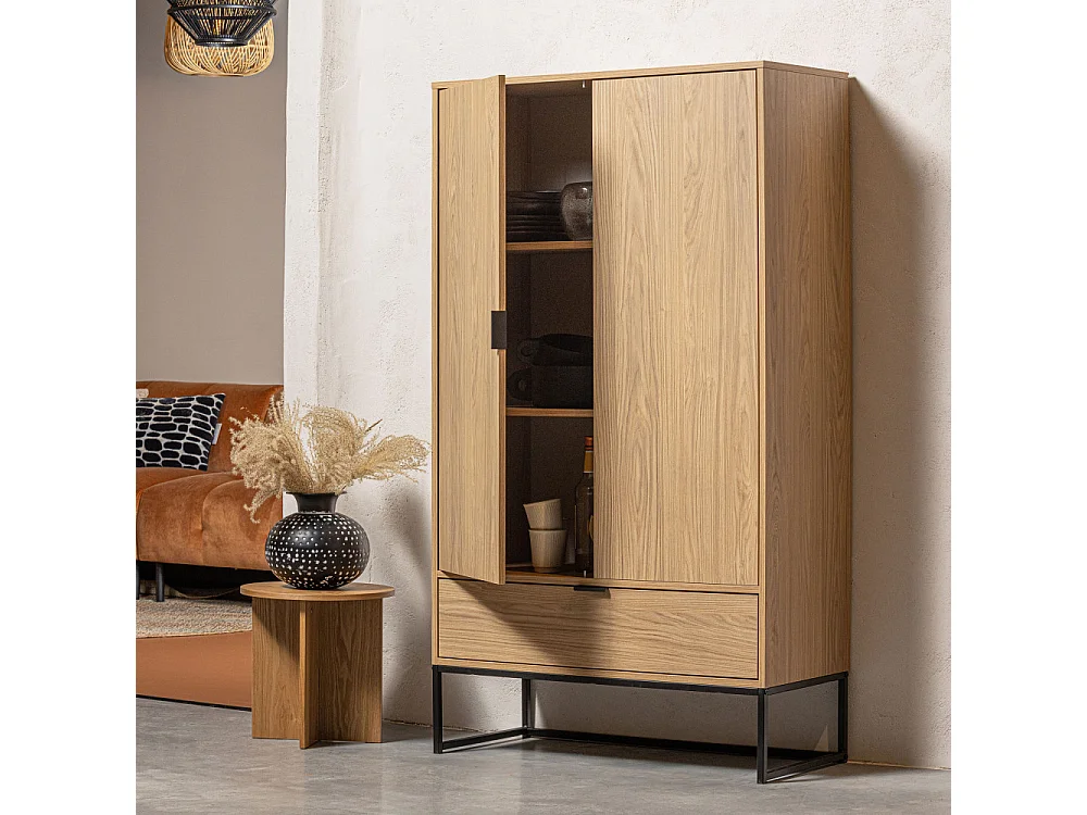 Silas - Buffet haut 2 portes 1 tiroir en bois H149cm - Bois clair