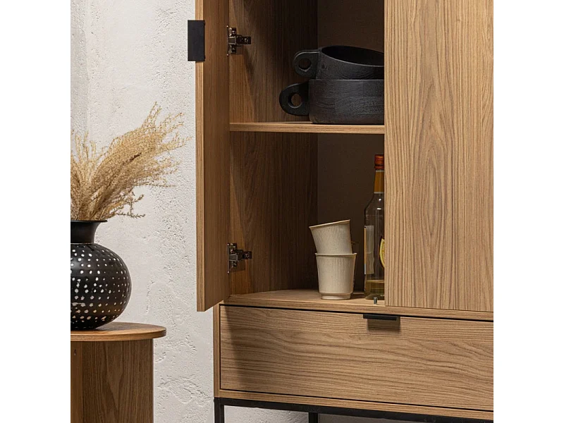 Silas - Buffet haut 2 portes 1 tiroir en bois H149cm - Bois clair