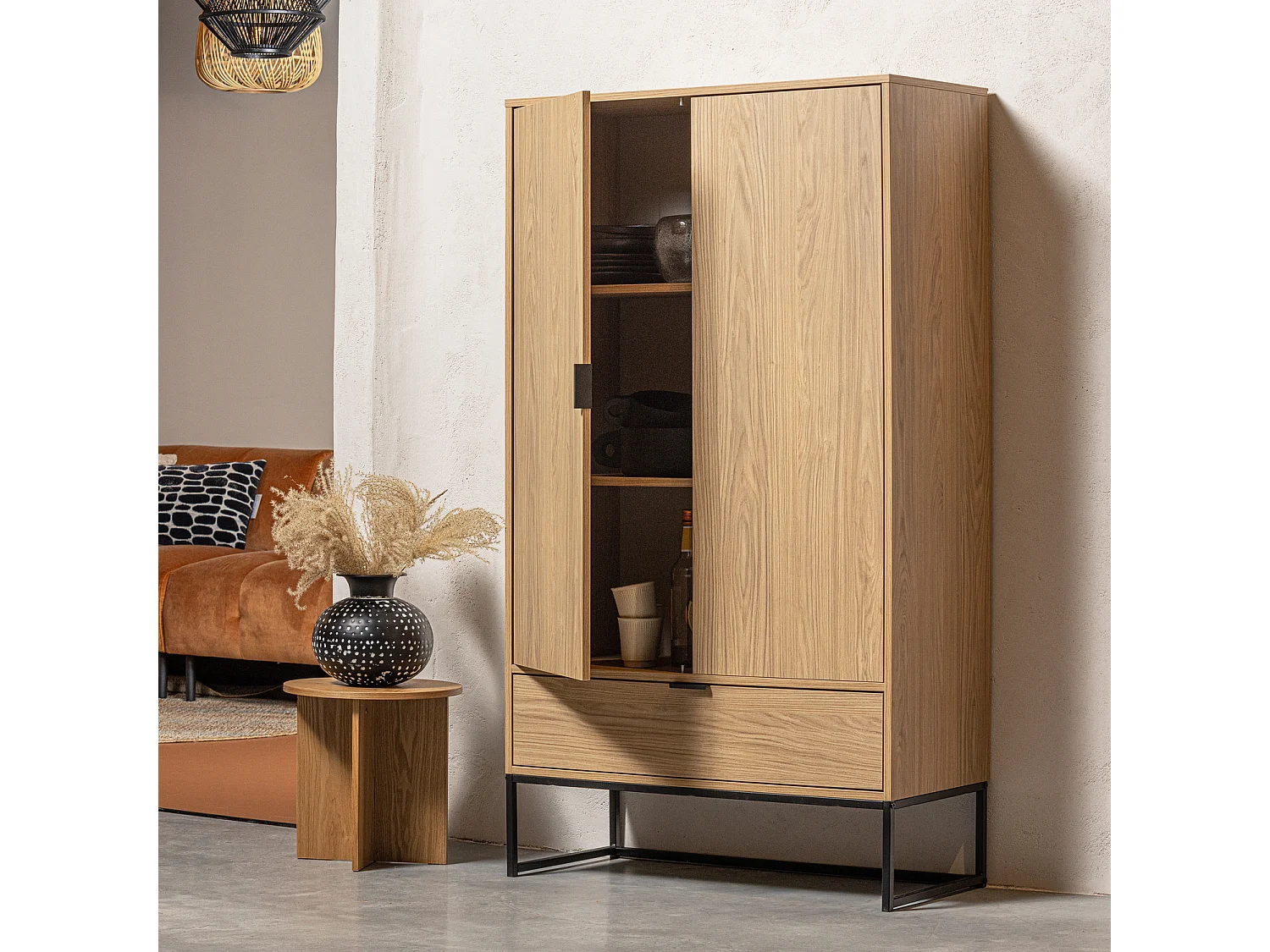 Armoire 2 portes en bois de chêne et mélamine SILAS