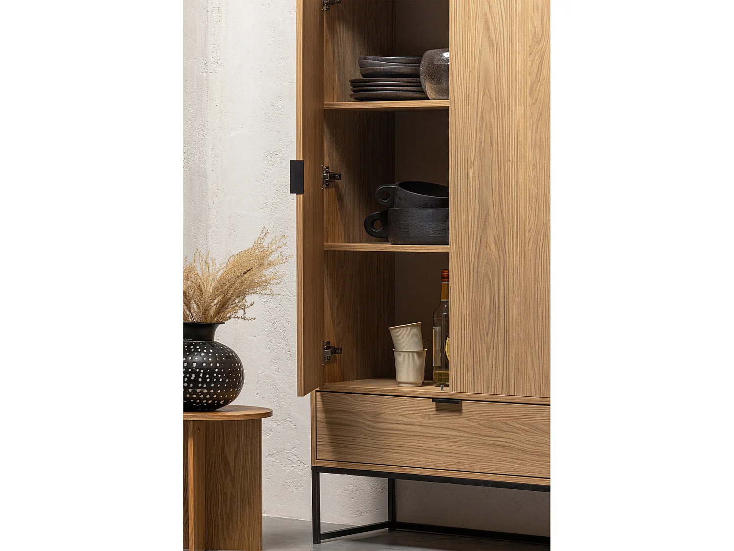 Armoire 2 portes en bois de chêne et mélamine SILAS