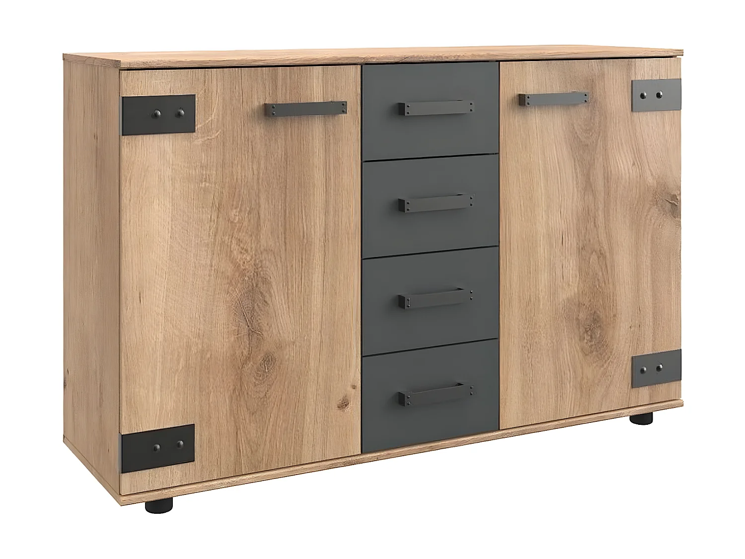 Commode meuble de rangement coloris chêne foncé - L. 130 x H. 83 x P. 41 cm