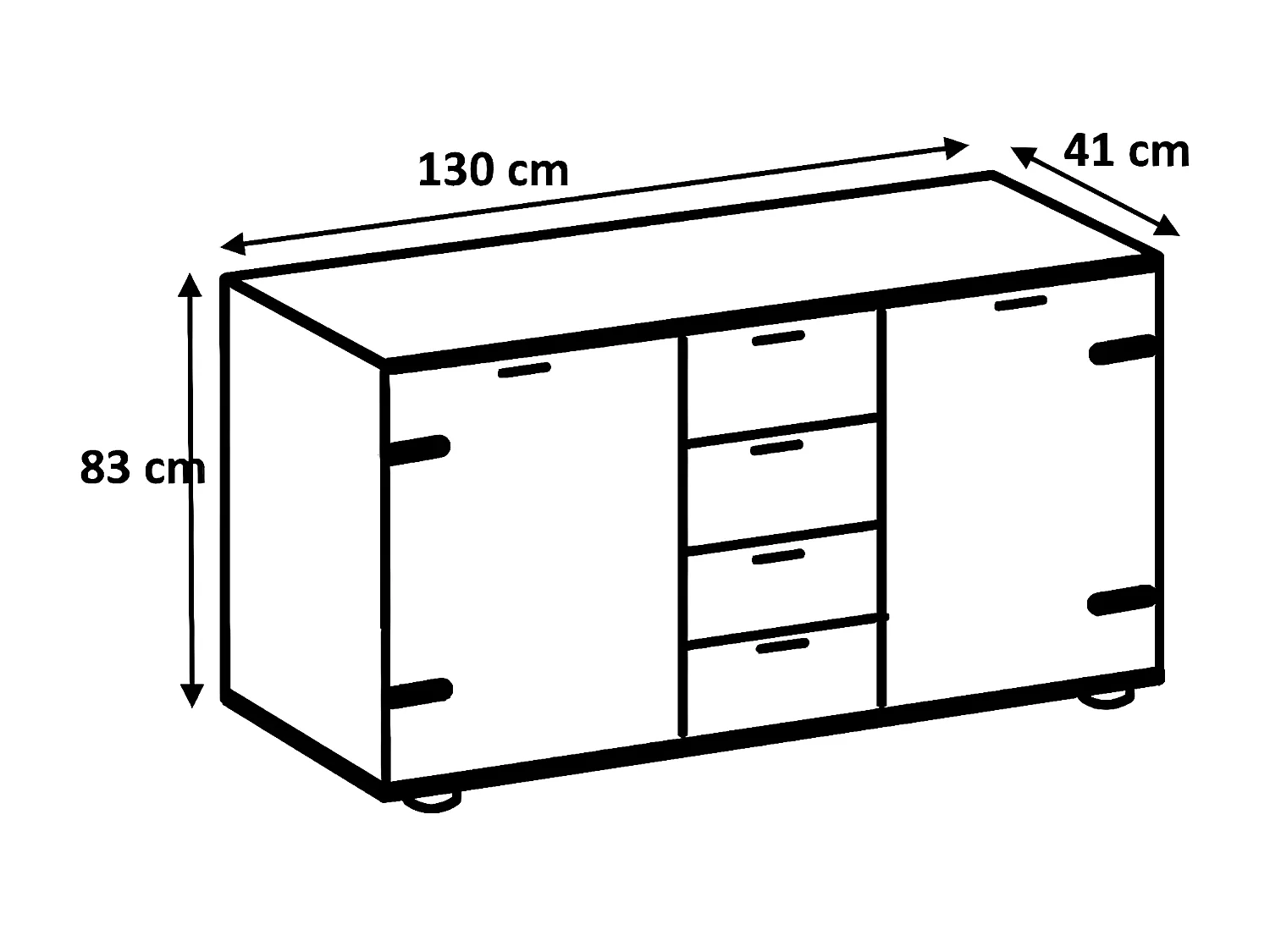 Commode meuble de rangement coloris chêne foncé - L. 130 x H. 83 x P. 41 cm