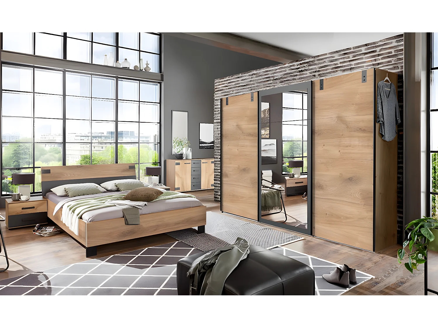 Commode meuble de rangement coloris chêne foncé - L. 130 x H. 83 x P. 41 cm