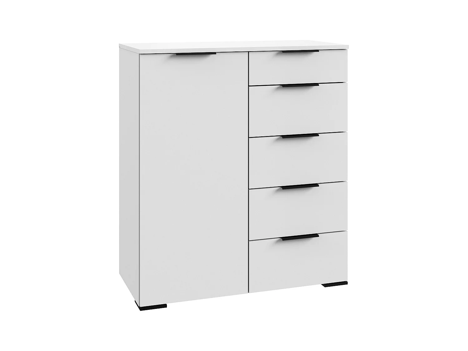 Commode, meuble de rangement coloris blanc, rechampis graphite - L. 81 x H. 102 x P. 41 cm