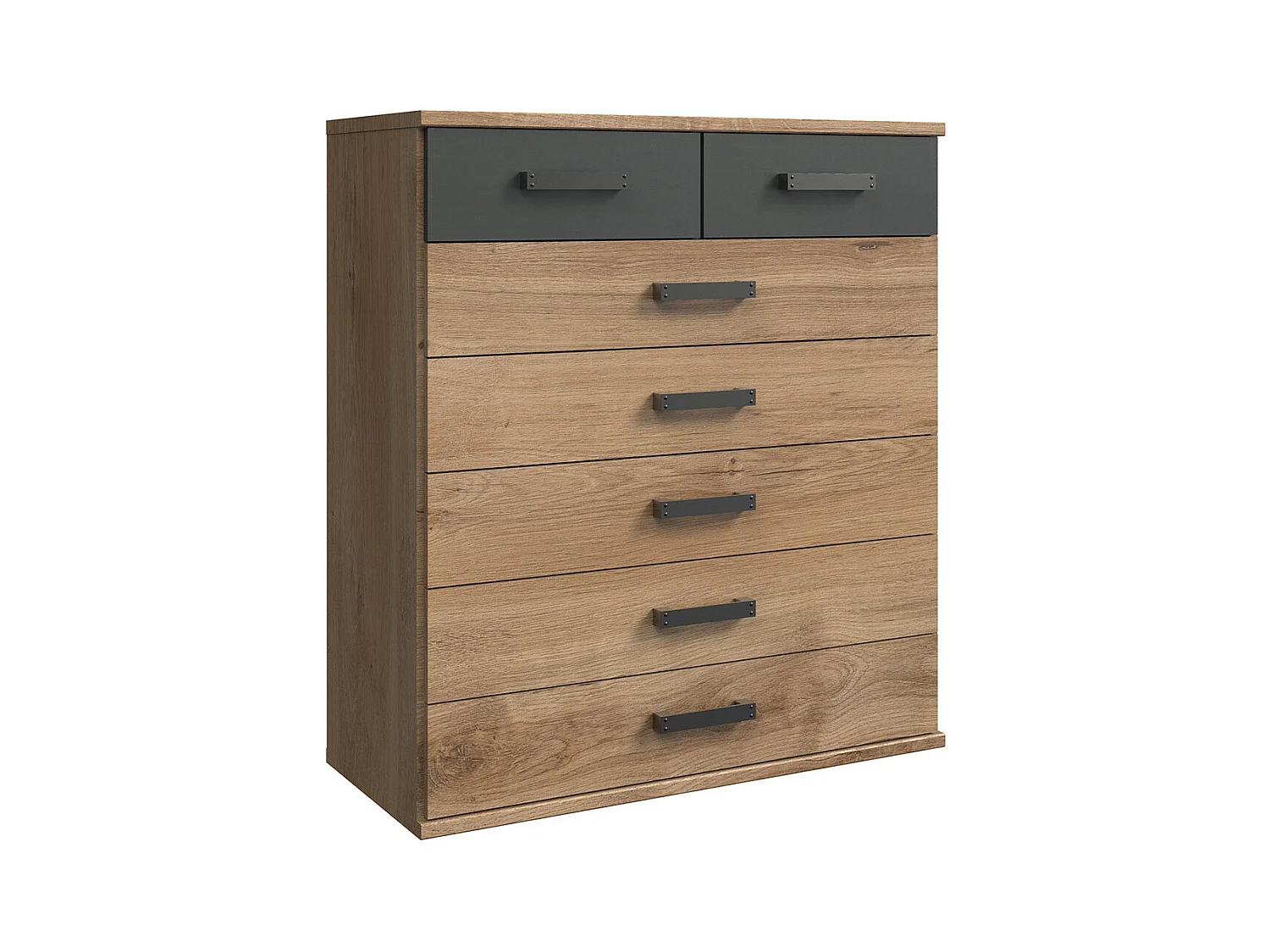 Commode meuble de rangement coloris imitation chêne poutre/graphite - L. 91 x H. 103 x P. 40 cm