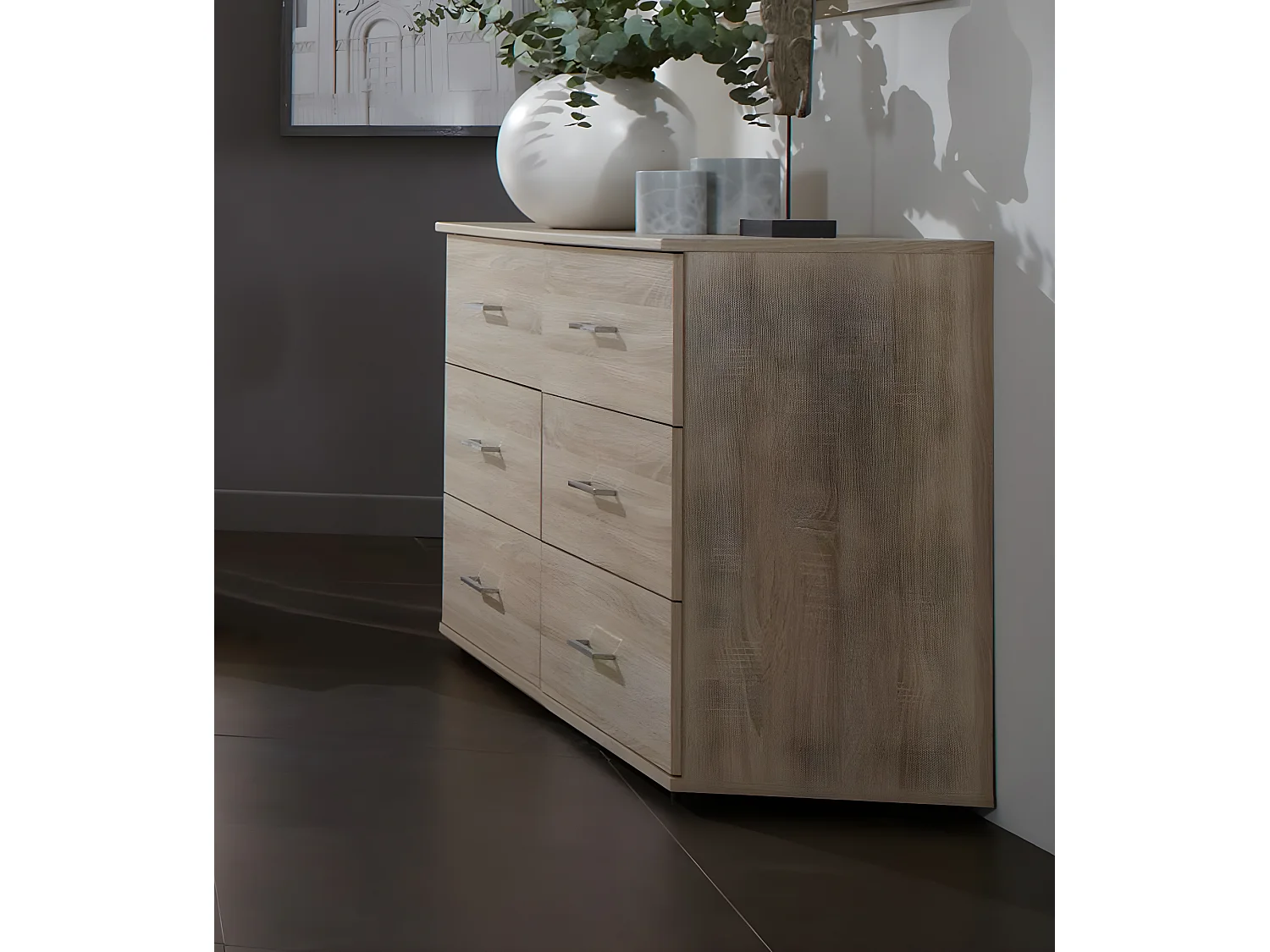 Commode de rangement imitation chêne - 130 X 41 X 83 cm