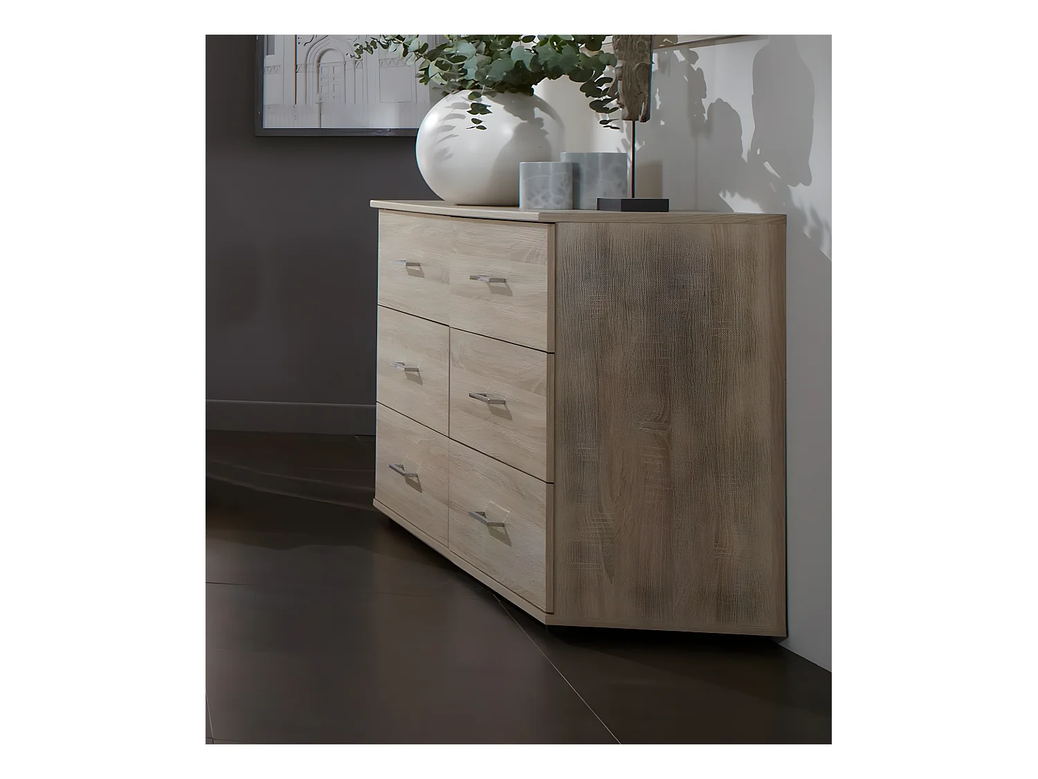Commode de rangement imitation chêne - 130 X 41 X 83 cm