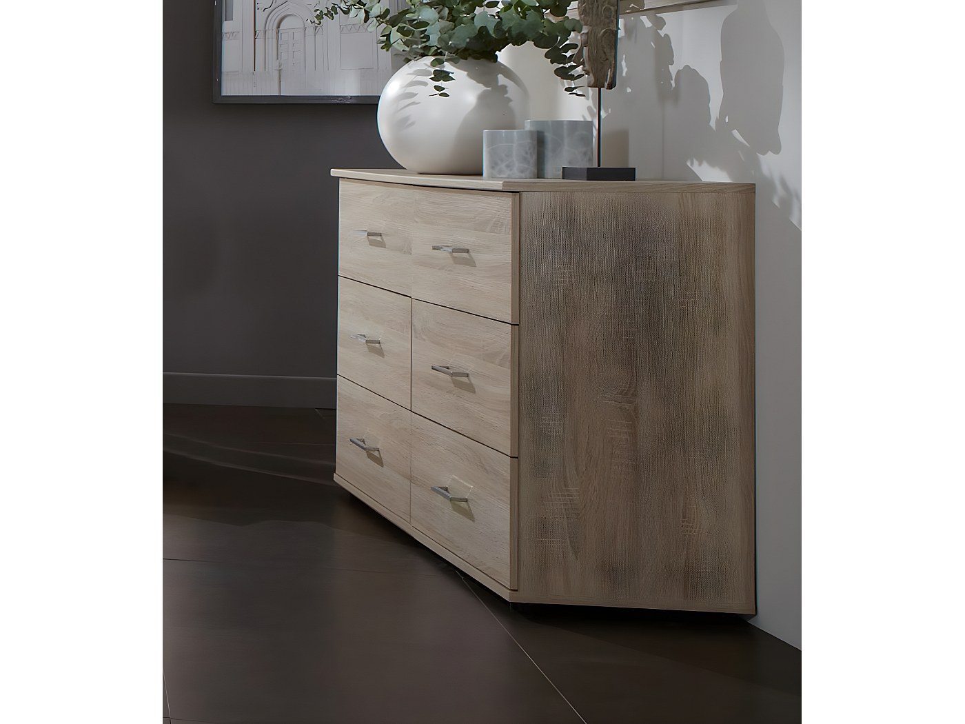 Commode de rangement imitation chêne - 130 X 41 X 83 cm