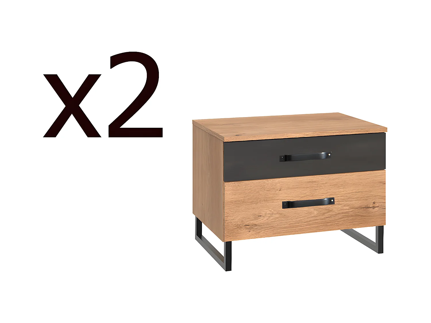 Lot de 2 commodes à tiroirs Imitation chêne poutre rechampis raw steel - L58 x H45 x P41 cm