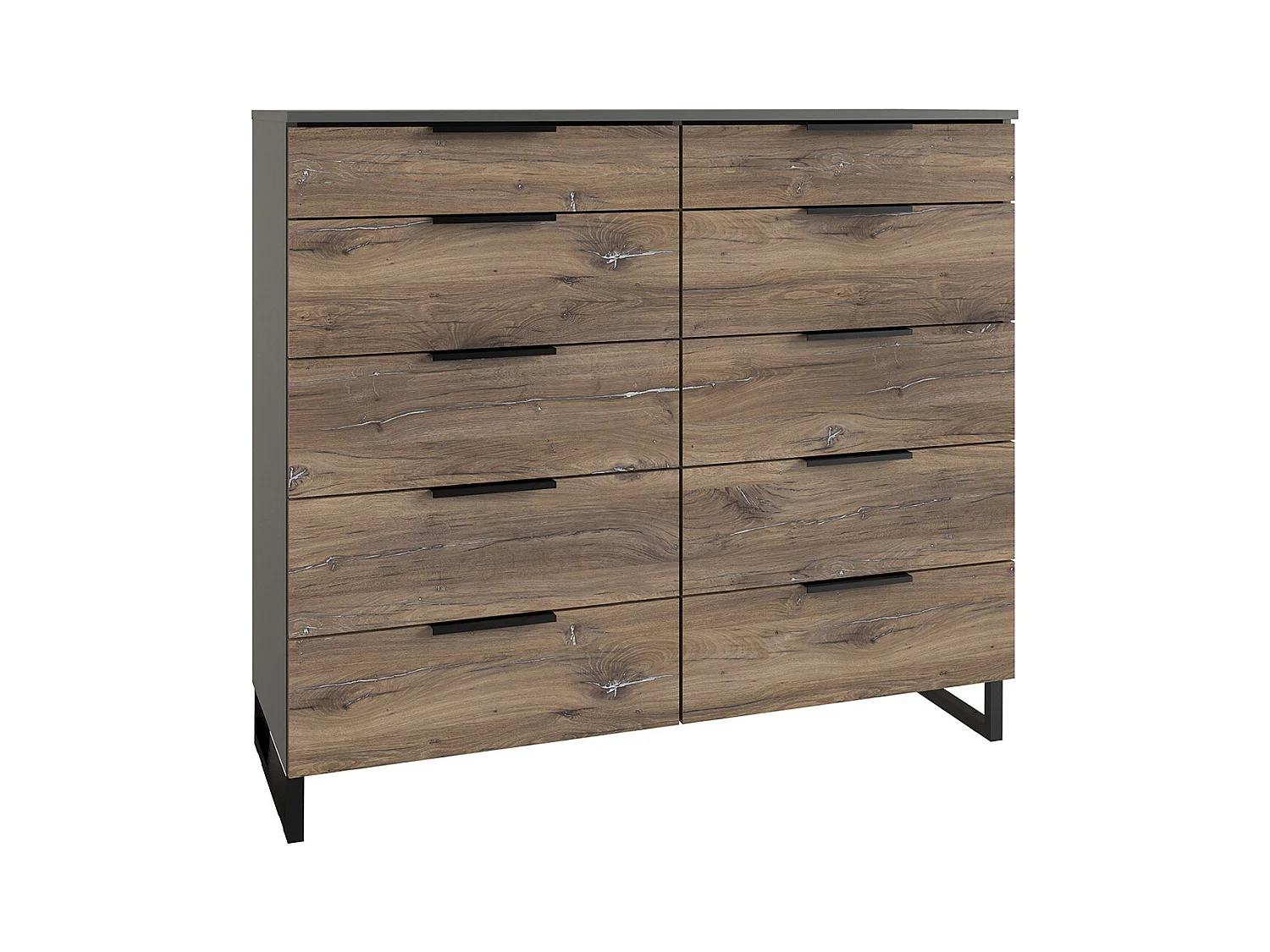 Commode meuble de rangement coloris imitation chêne /graphite - L. 116 x P. 41 x H. 102 cm