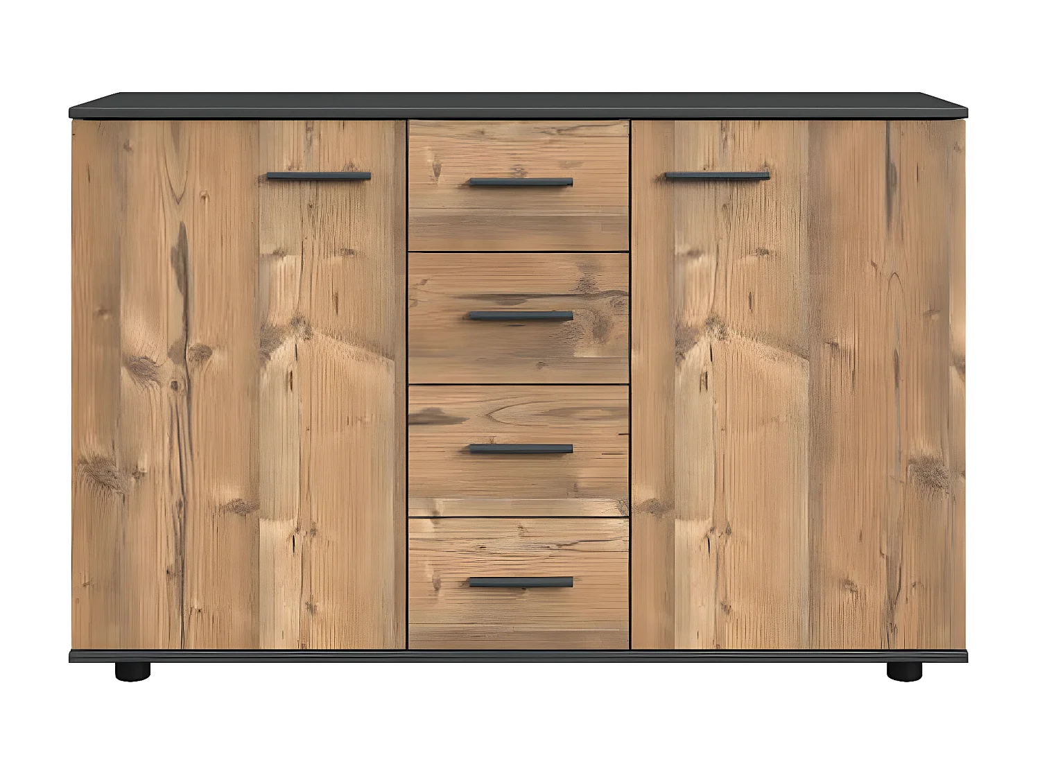 Commode meuble de rangement coloris effet bois - L. 130 x H. 83 x P. 41 cm