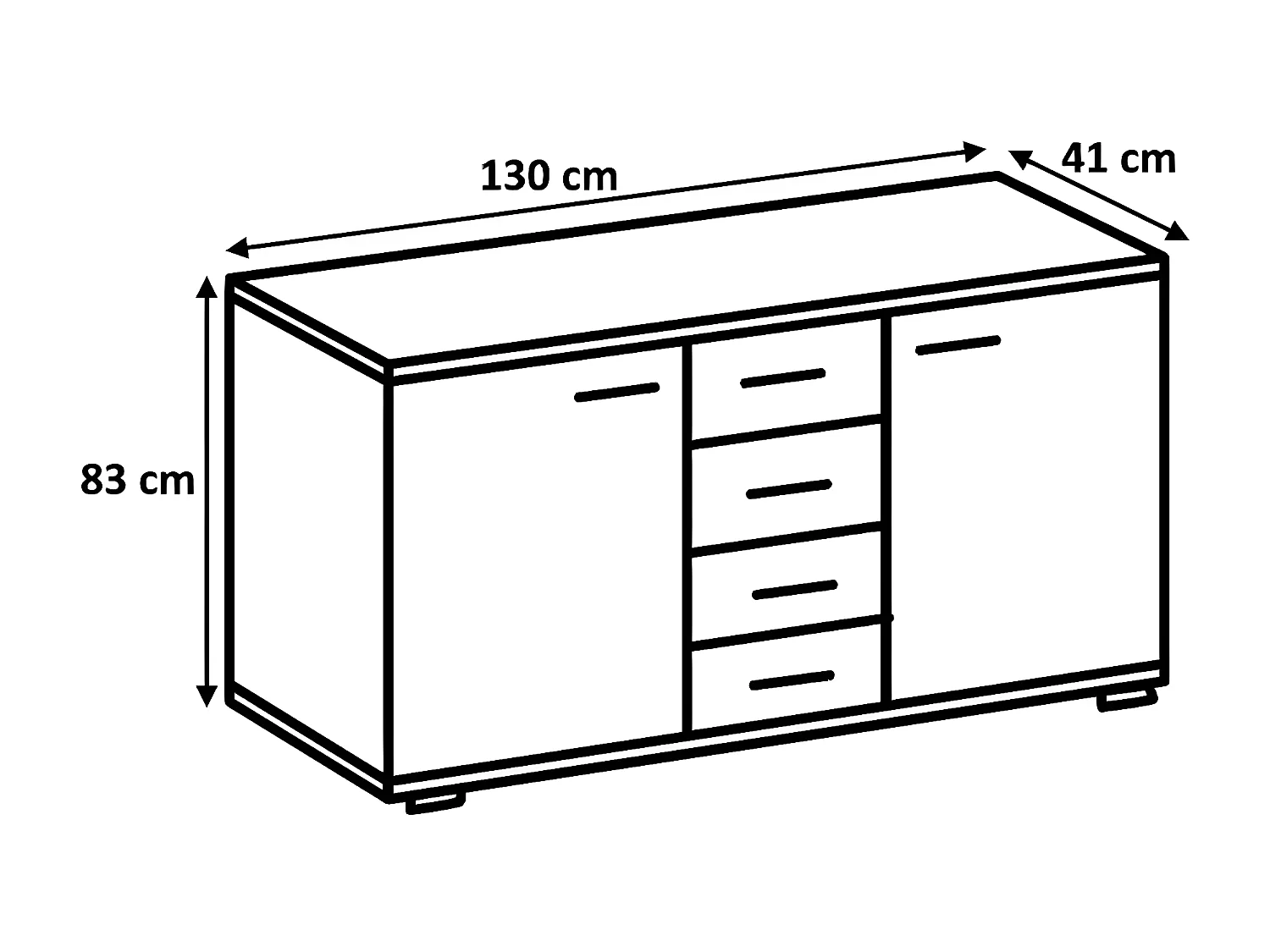 Commode meuble de rangement coloris effet bois - L. 130 x H. 83 x P. 41 cm