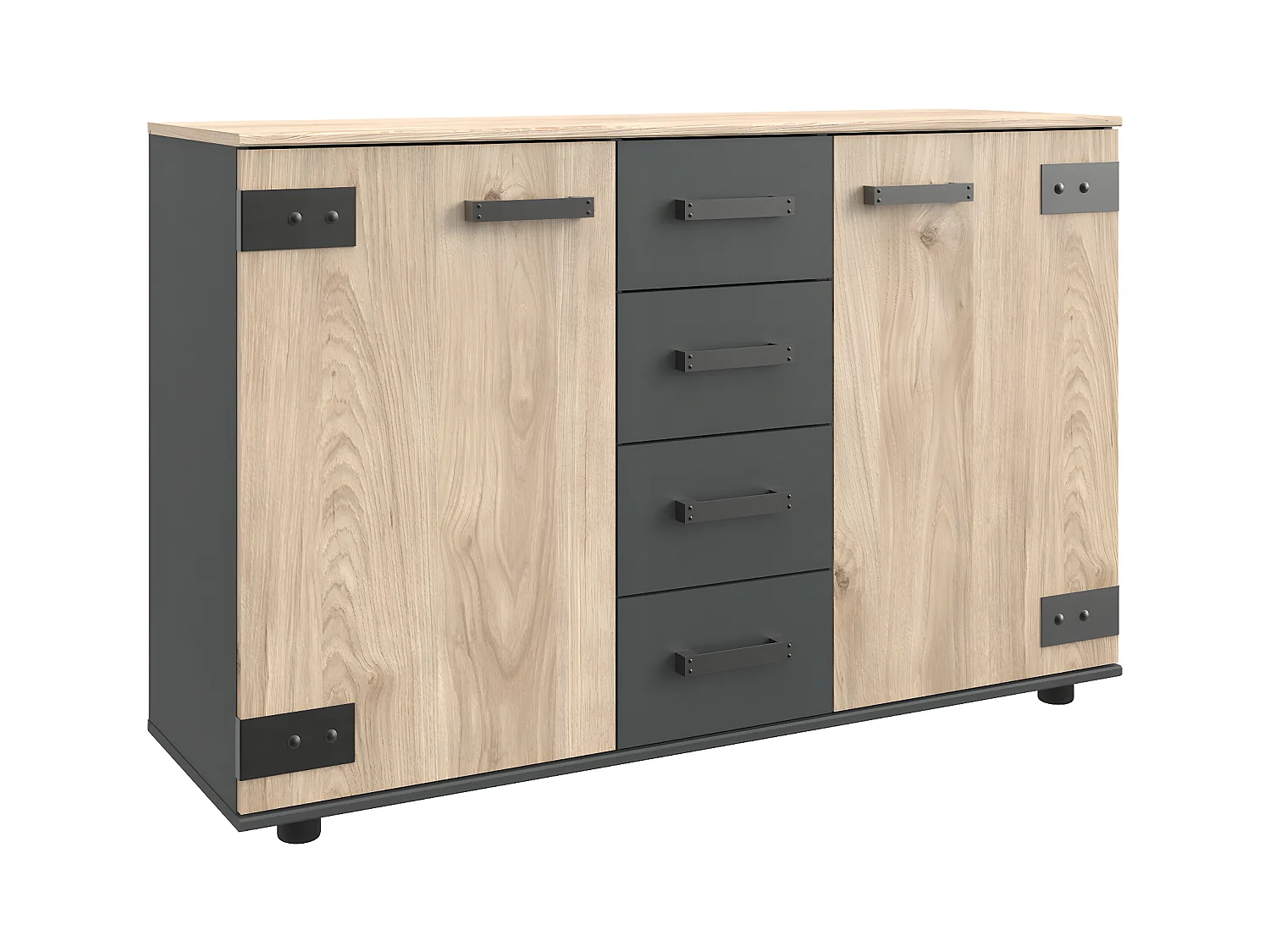 Commode meuble de rangement coloris chêne - Longueur 130 x Hauteur 83 x Profondeur 41 cm