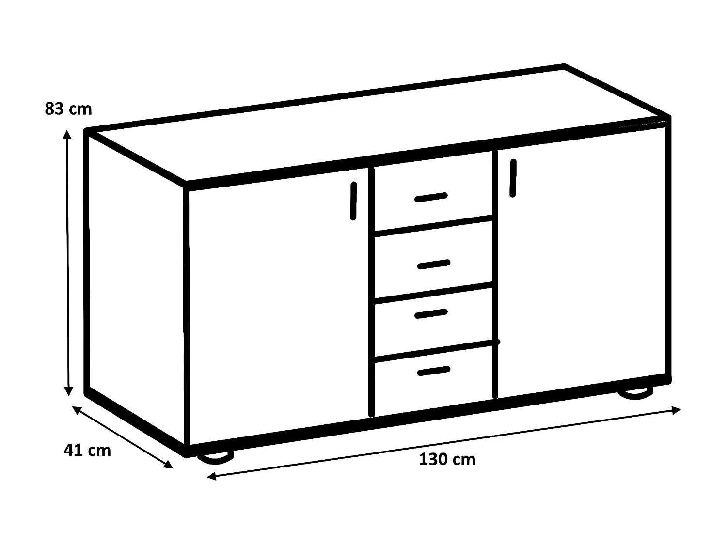 Commode meuble de rangement coloris imitation chêne poutre/graphite - L. 130 x H. 83 x P. 41 cm