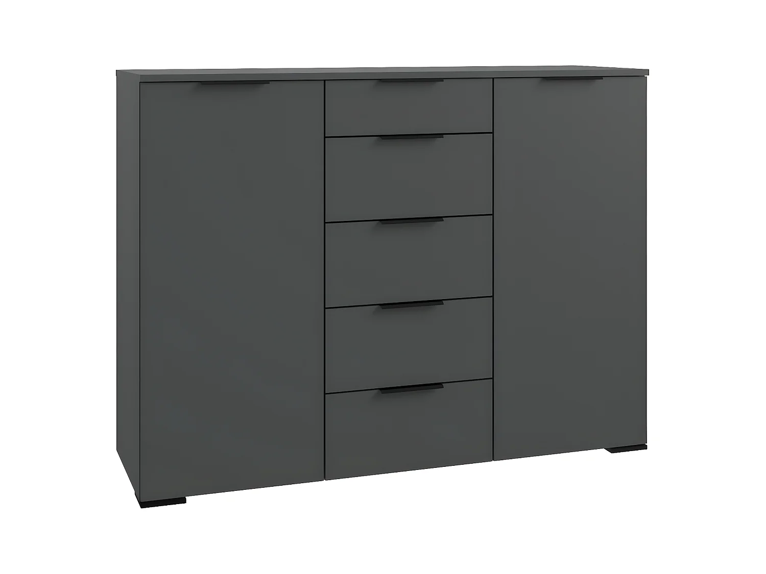 Commode, meuble de rangement coloris Graphite - L. 139 x H. 102 x P. 41 cm 
