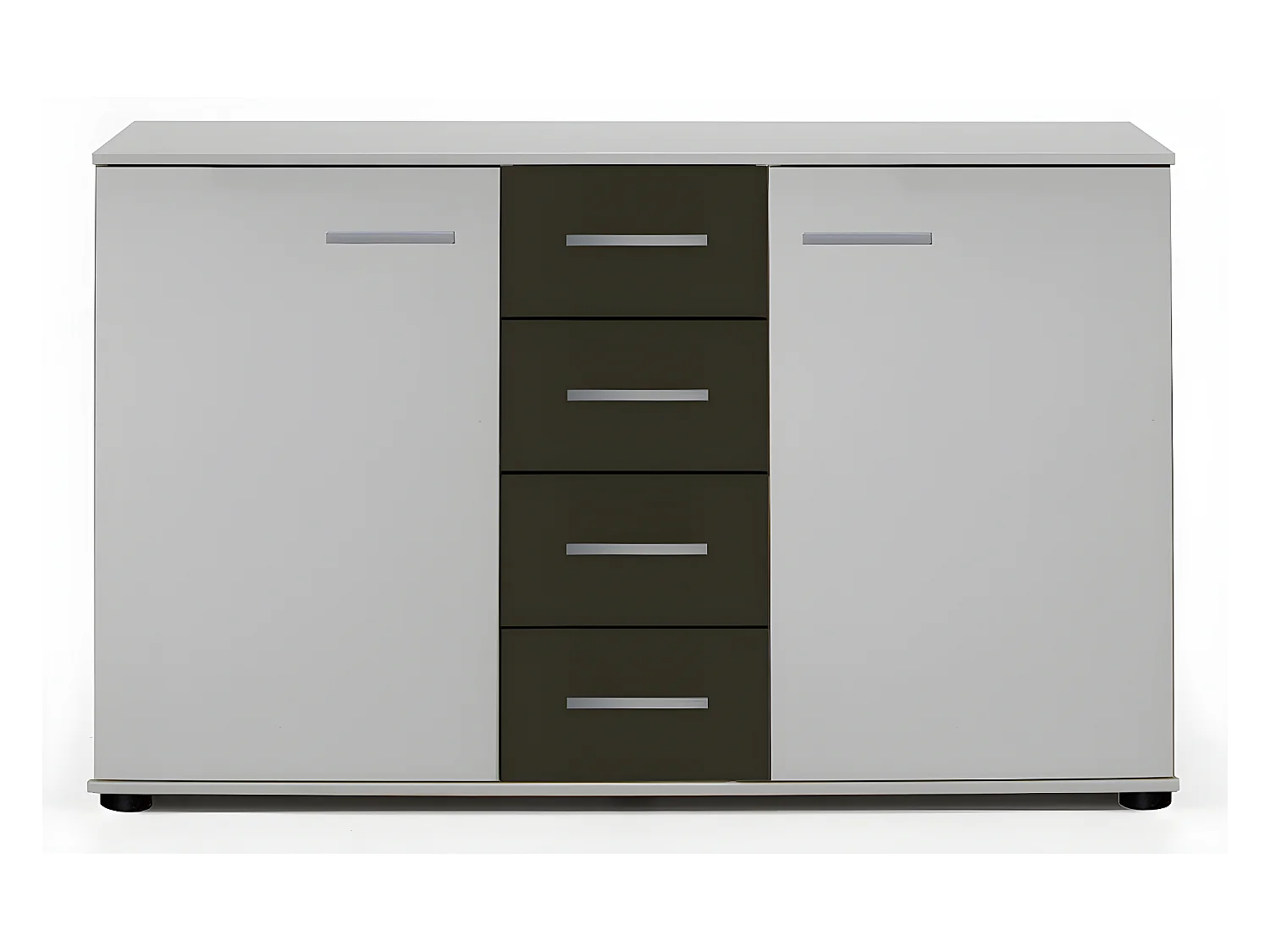 Commode meuble de rangement coloris blanc / anthracite - L. 130 x H. 83 x P. 41 cm