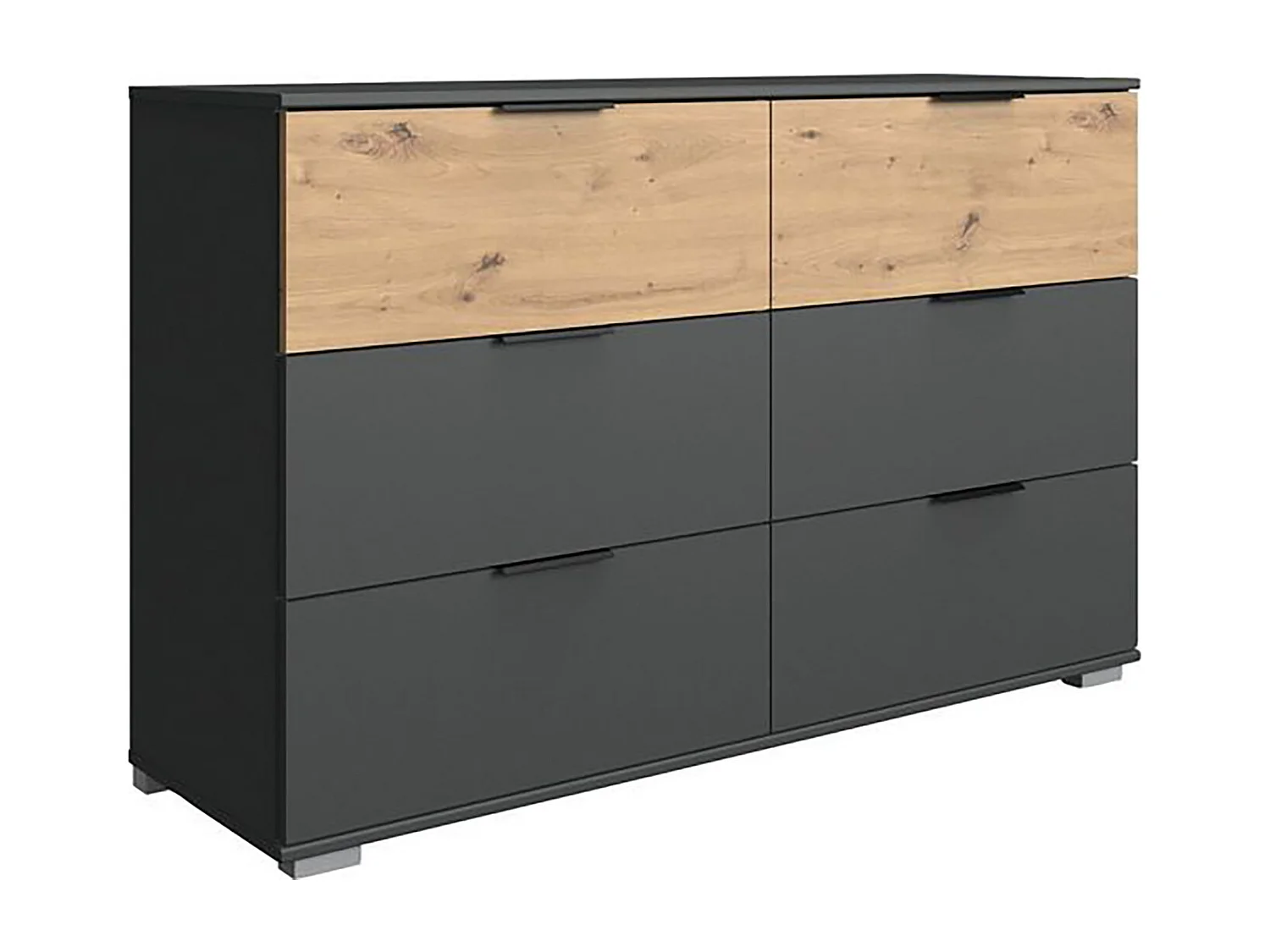 Commode / meuble de rangement coloris graphite/imitation chêne artisan - L. 130 x H. 90 x P. 41 cm