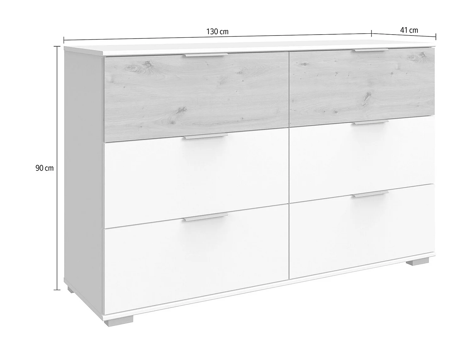 Commode / meuble de rangement coloris graphite/imitation chêne artisan - L. 130 x H. 90 x P. 41 cm
