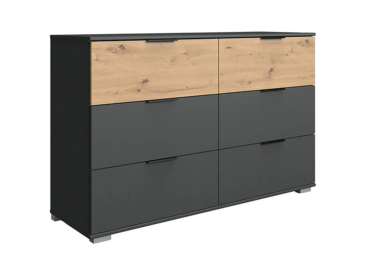 Commode / meuble de rangement coloris graphite/imitation chêne artisan - L. 130 x H. 90 x P. 41 cm