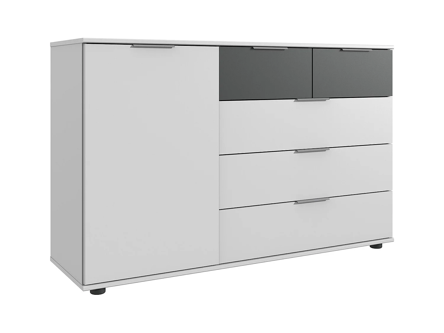 Commode, meuble de rangement coloris blanc, rechampis graphite - L. 130 x H. 83 x P. 41 cm 