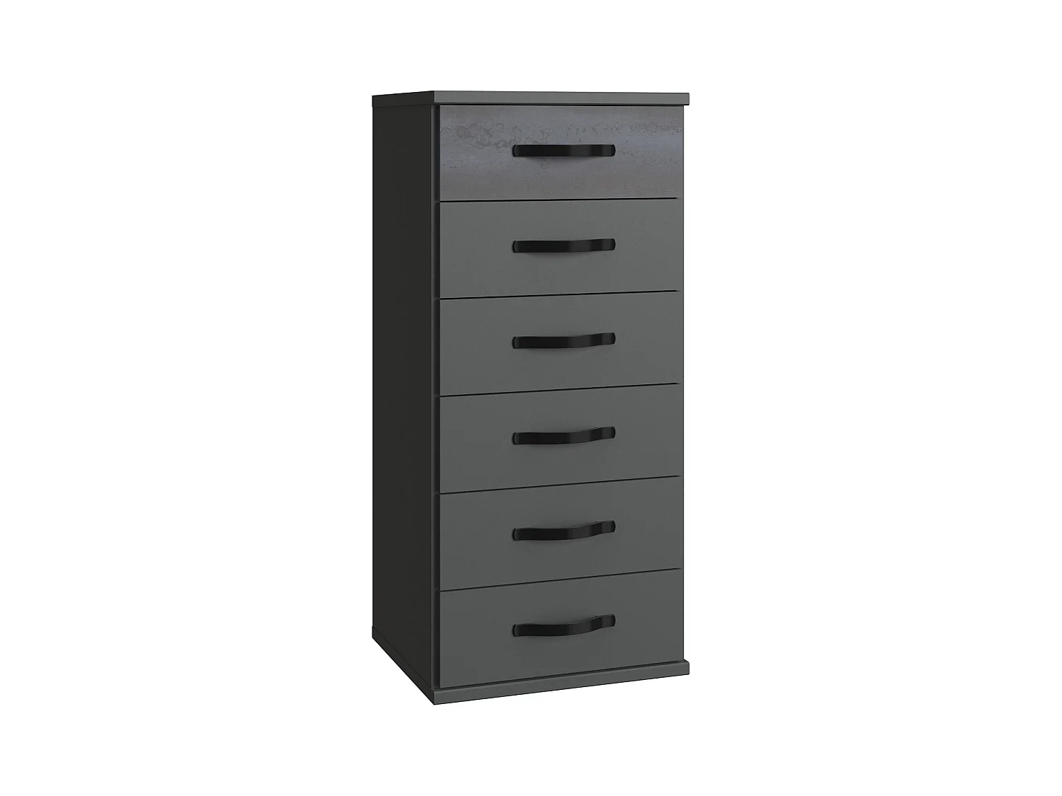 Commode, meuble de rangement coloris Graphite, rechampis noir - L. 46 x H. 106 x P. 40 cm