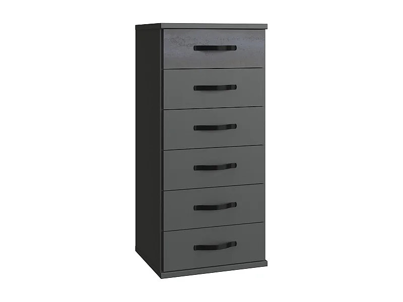 Commode, meuble de rangement coloris Graphite, rechampis noir - L. 46 x H. 106 x P. 40 cm