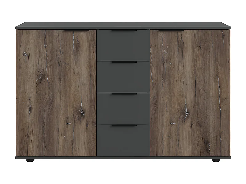 Commode, meuble de rangement coloris imitation chêne Flagstaff, rechampis graphite