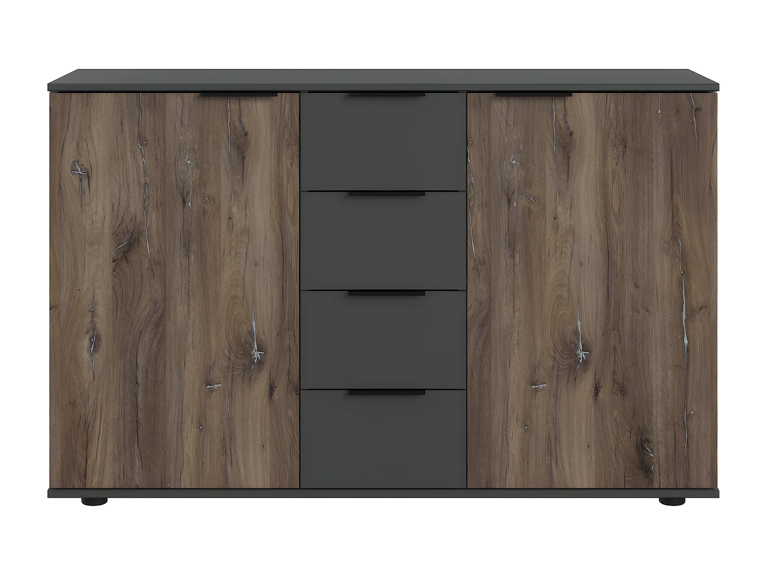 Commode, meuble de rangement coloris imitation chêne Flagstaff, rechampis graphite