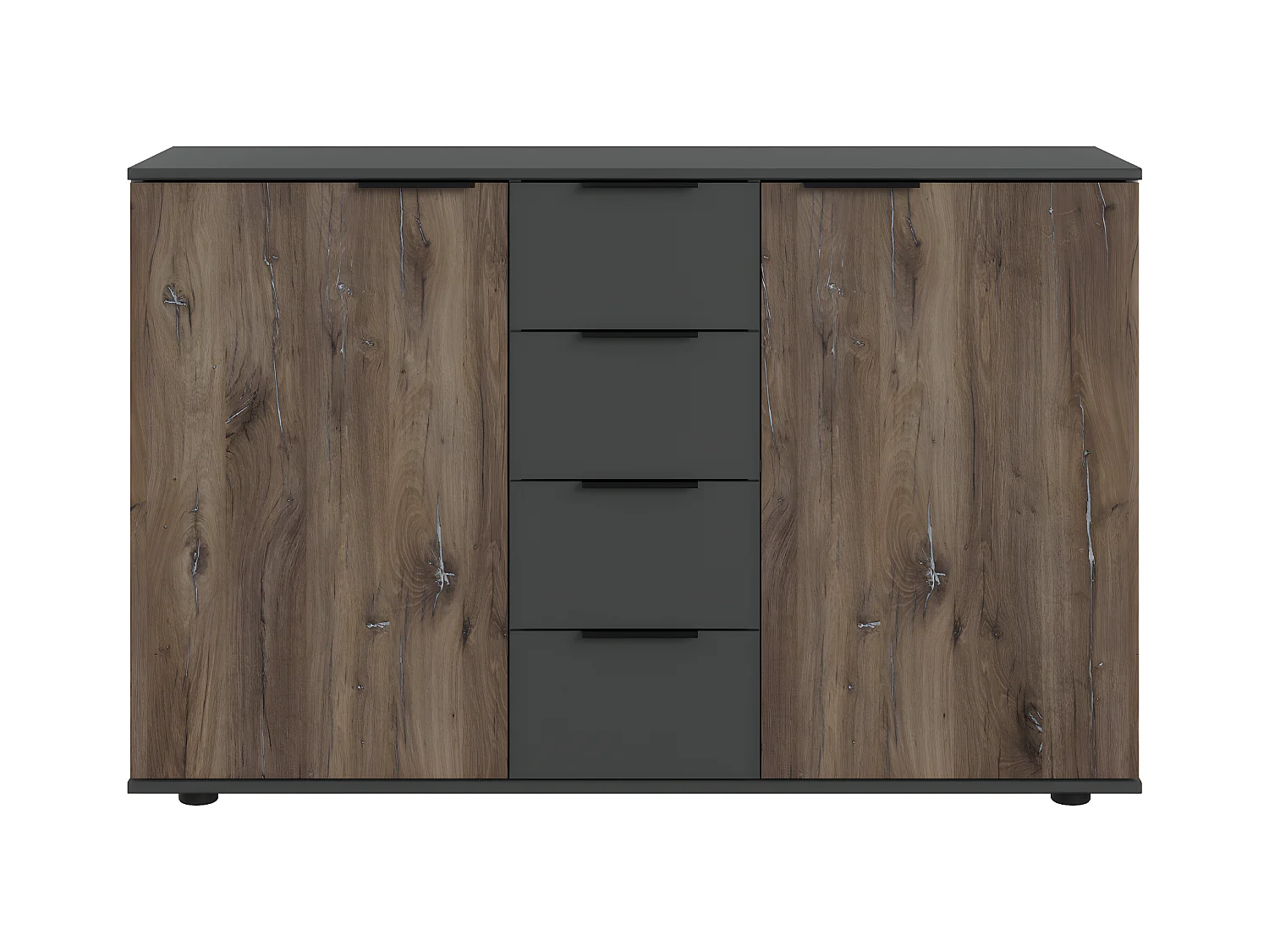 Commode, meuble de rangement coloris imitation chêne Flagstaff, rechampis graphite