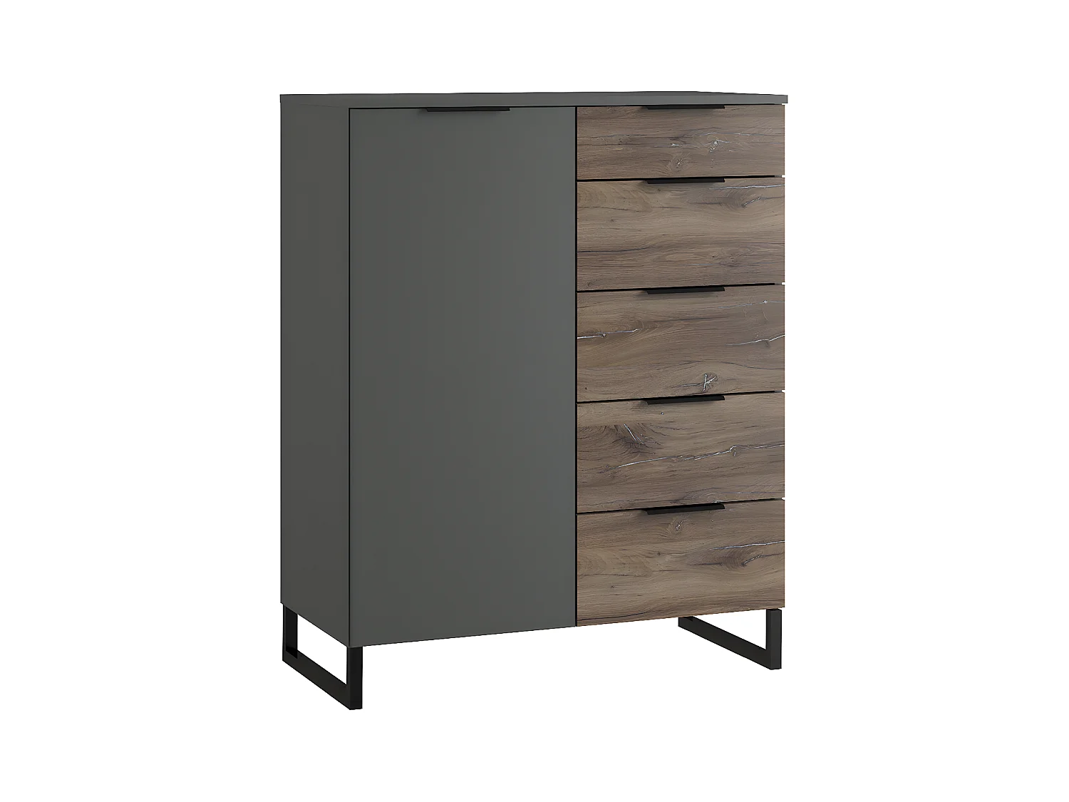 Commode meuble de rangement coloris imitation chêne /graphite - L. 81 x P. 41 x H. 102 cm