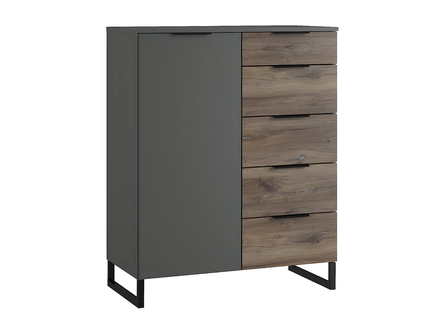 Commode meuble de rangement coloris imitation chêne /graphite - L. 81 x P. 41 x H. 102 cm