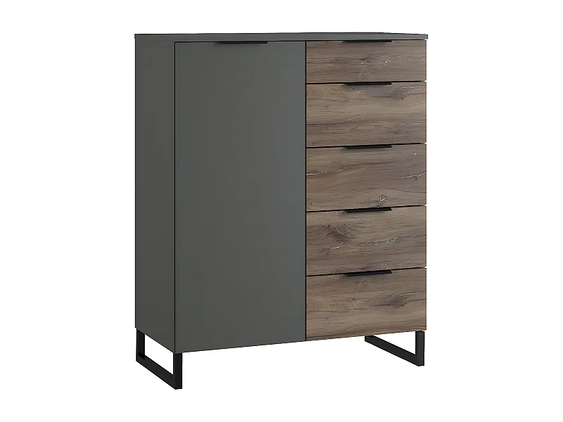 Commode meuble de rangement coloris imitation chêne /graphite - L. 81 x P. 41 x H. 102 cm