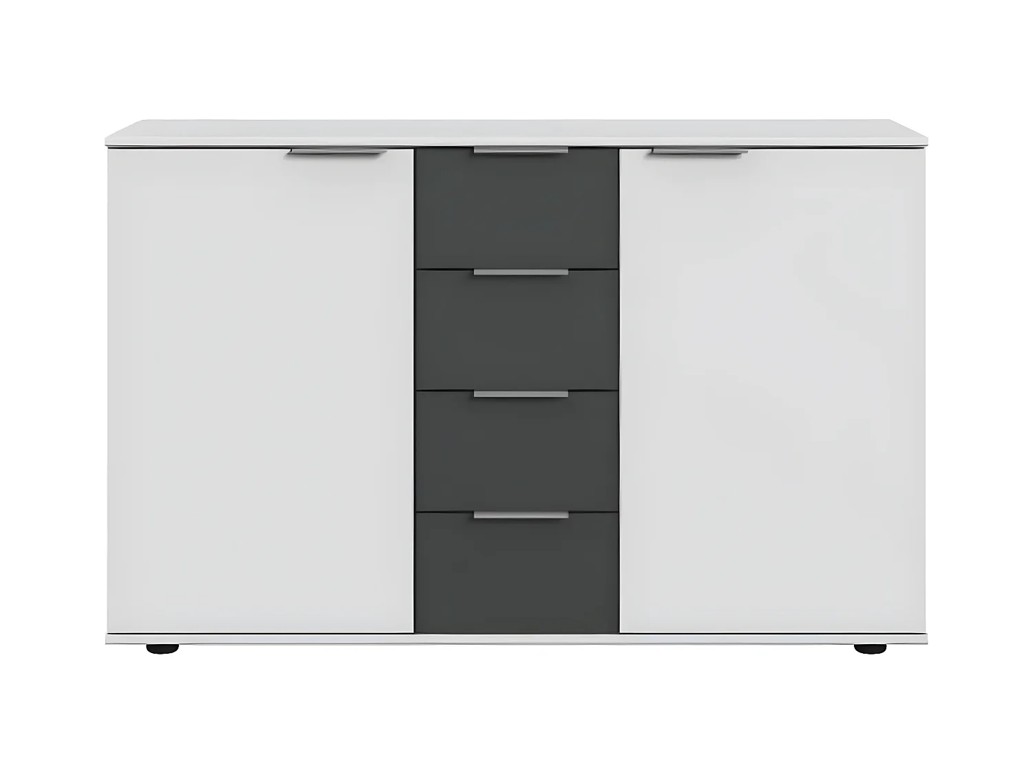 Commode meuble de rangement coloris blanc/graphite - L. 130 x H. 83 x P. 41 cm